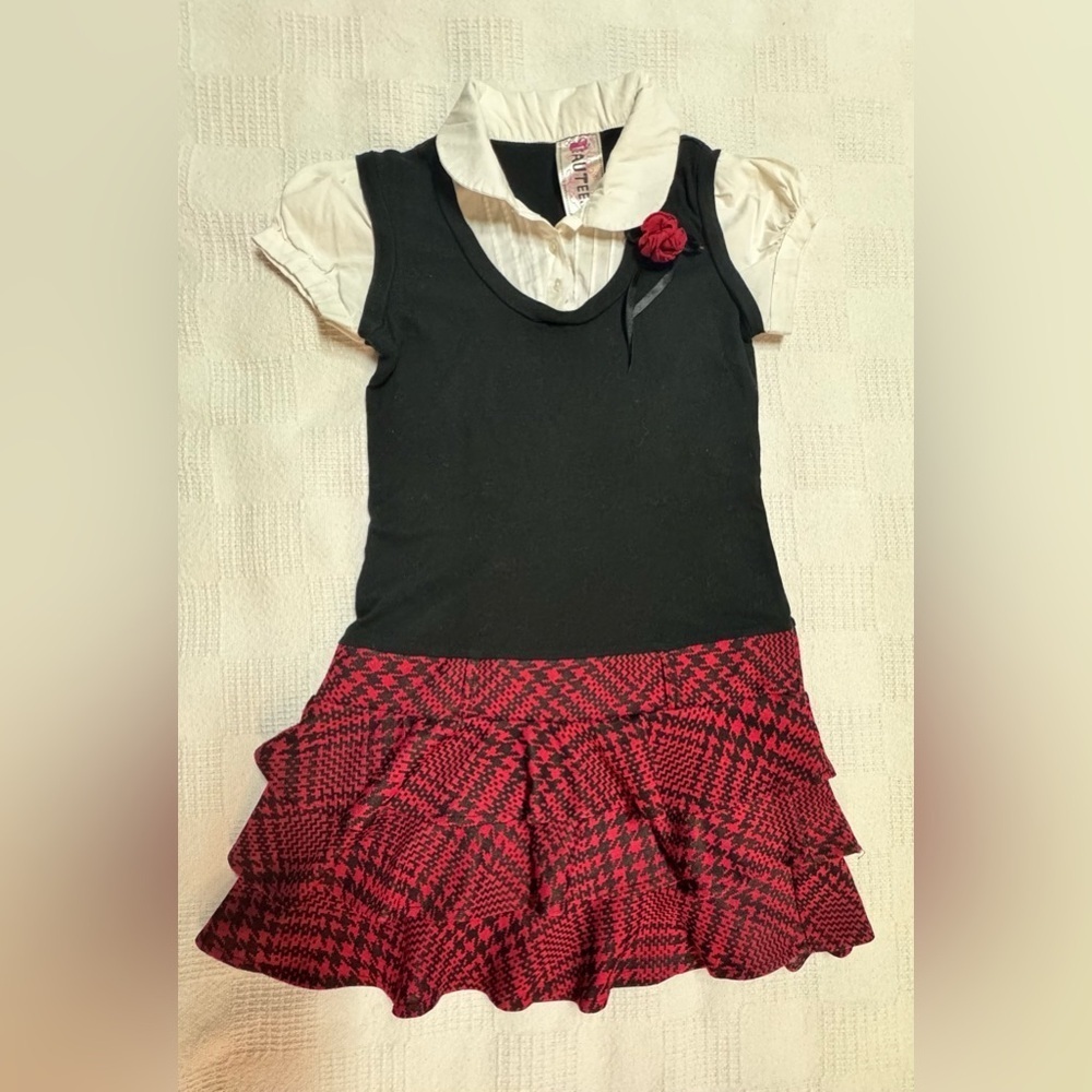 Vintage Beautees Black and White Dress with Red Accent